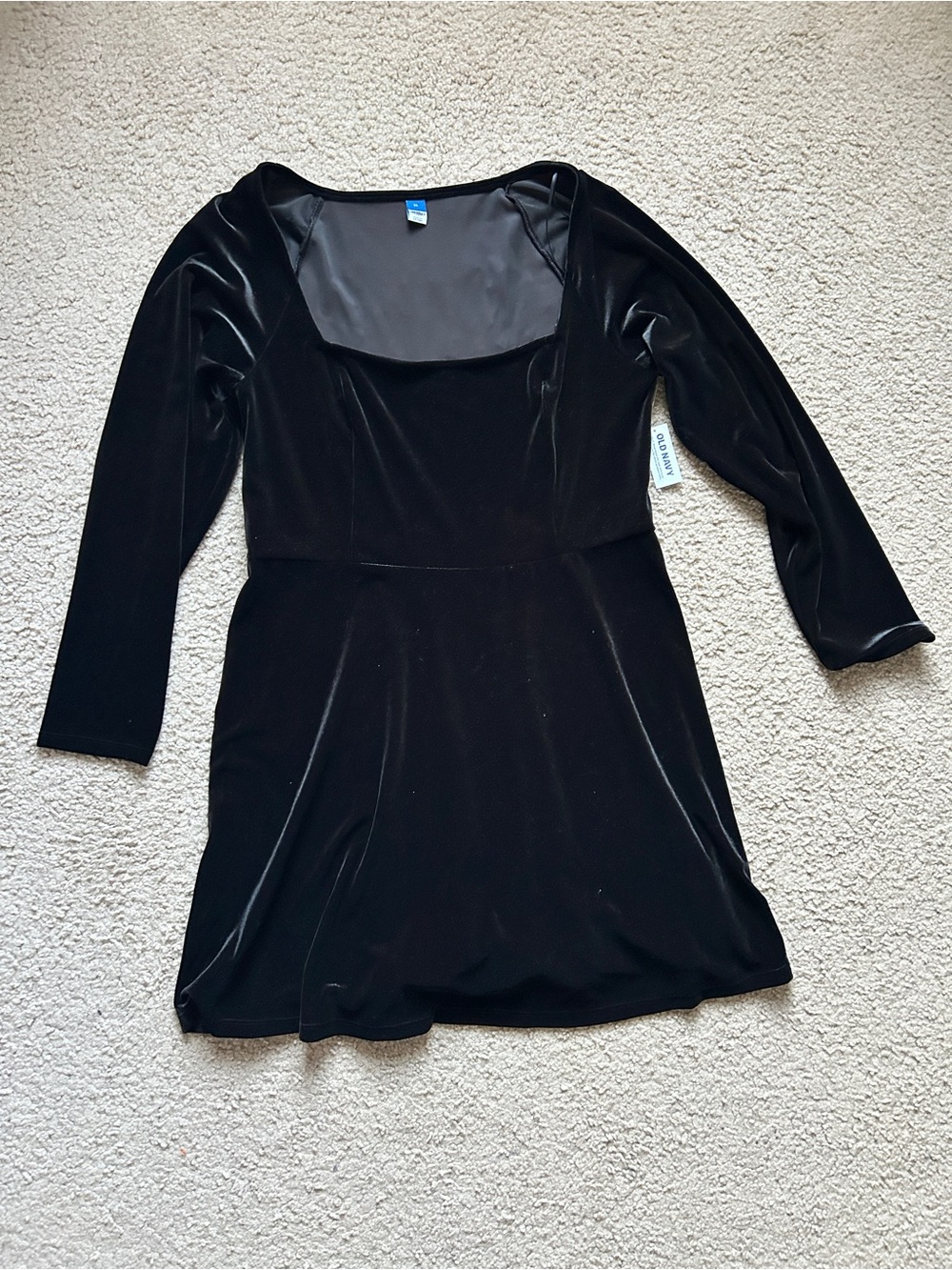 Old Navy Black Velvet Long Sleeve Square Neck Mini Dress